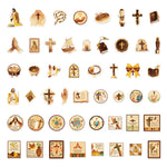 autocollants jésus illustration vintage 50 pièces beige marron doré motifs religieux