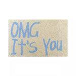 tapis d'entrée moderne lettres OMG It's You beige bleu anti slip extérieur couloir hall