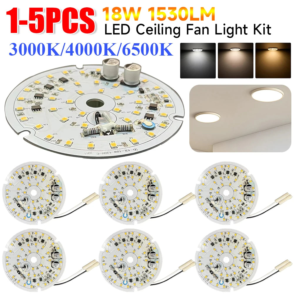Kit luminaires LED ventilateur moderne blanc circulaire 18W opaquet vis fixation