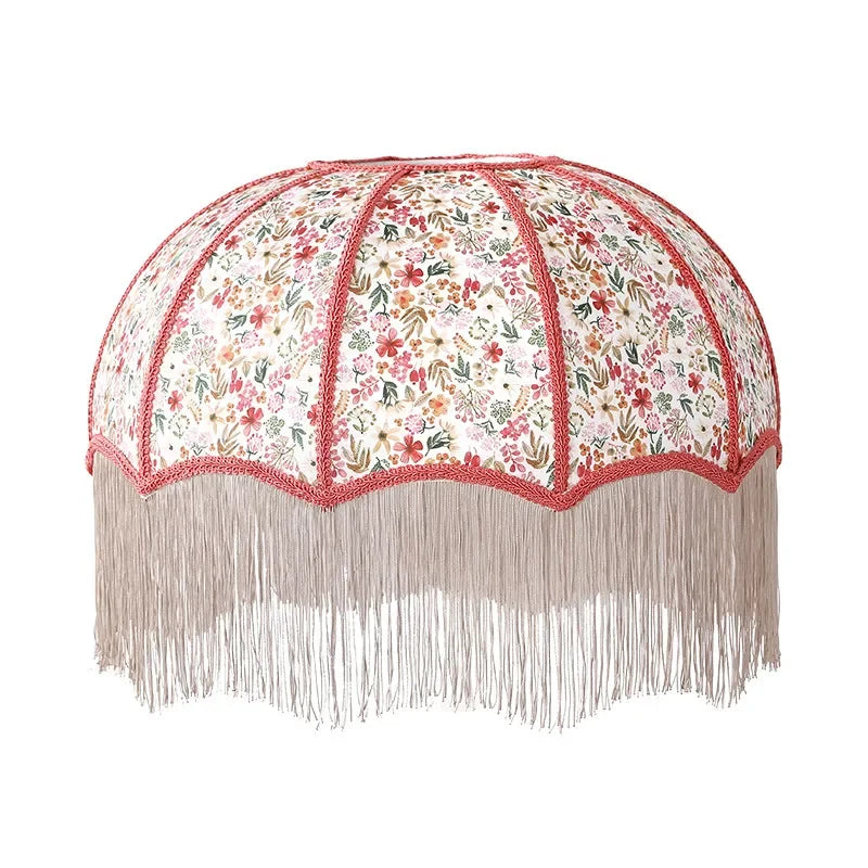abat jour tissu broderie florale franges vintage palace beige vert rouge