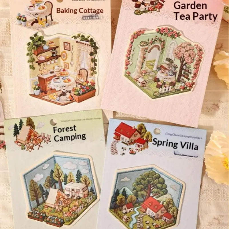 sticker 3d relief hexagonal scènes miniatures intérieurs paysages floral animaux décoration intérieure adhésif