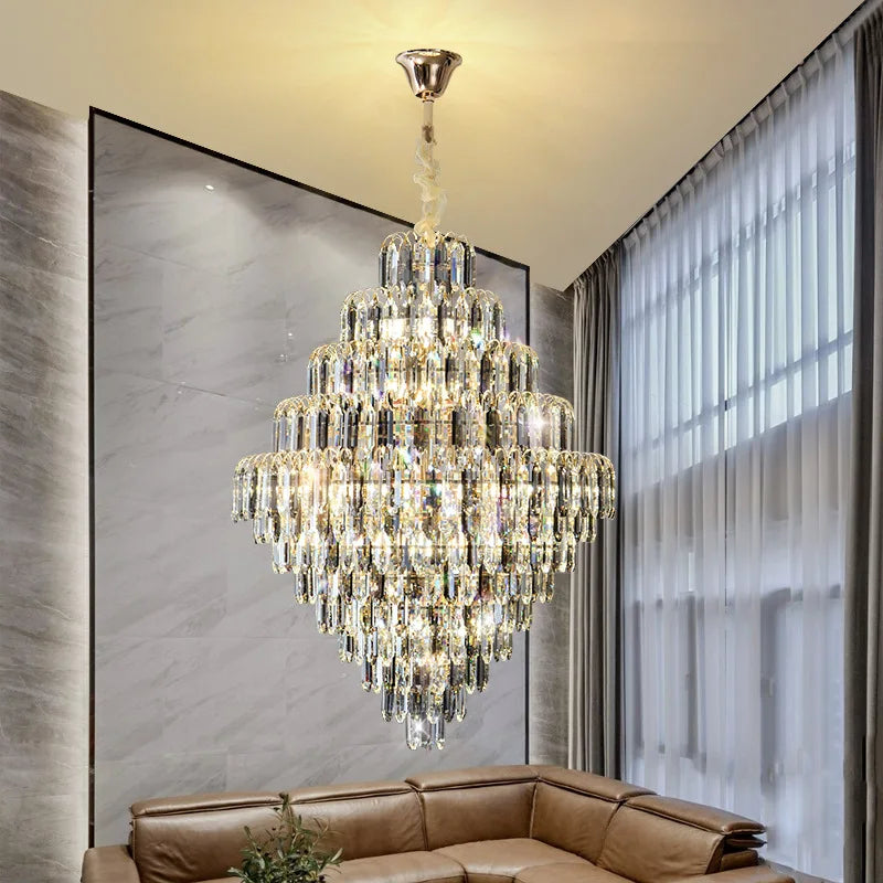 lampe suspendue cristal transparent dorée classique salon chambre decoration lumière led