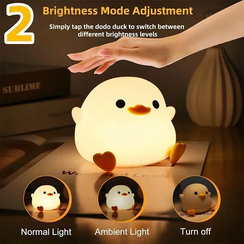 veilleuse nuit forme poussin blanc orange mignon cartoon rechargeable usb tactile