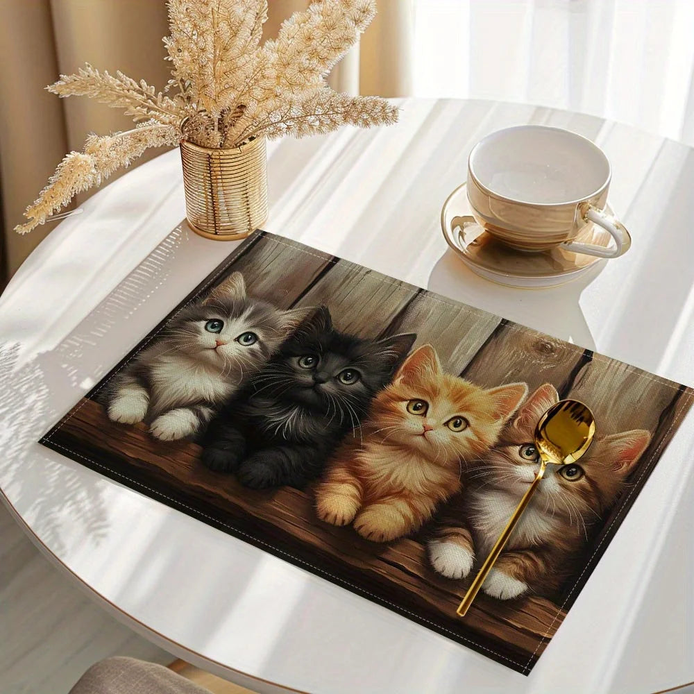 tapis table moderne chatons gris noir orange lin 30x40cmversible déco