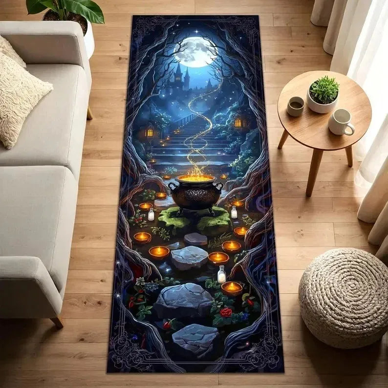 tapis gothique chauves souris violet noir floral moderne antidérapant extérieur intérieur couloir cuisine buanderie