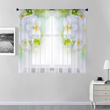 rideau blanc orchidées translucide moderne fenêtre tringle polyester chambre salon
