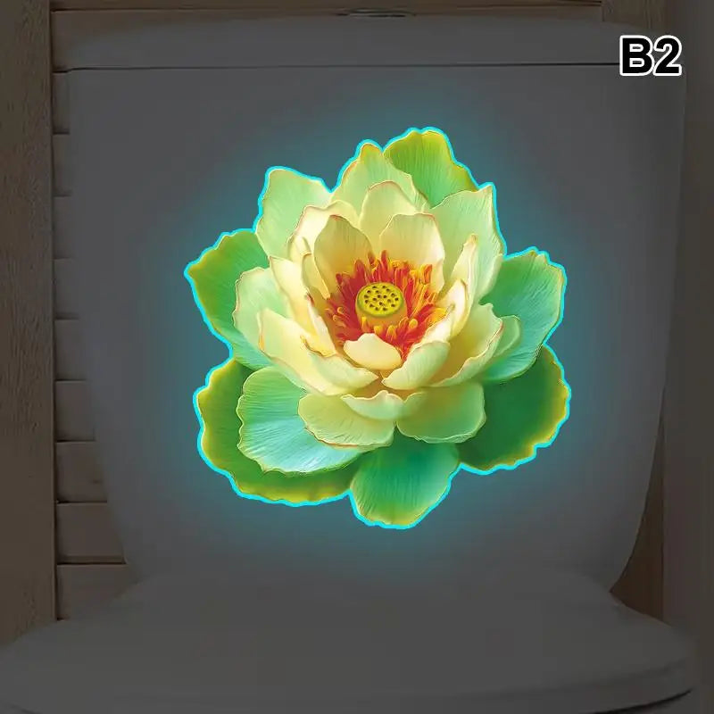autocollant mural fleurs lotus feuilles nénuphar blanc vert jaune bleu réaliste adhésif chambre salon