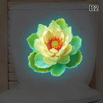 autocollant mural fleurs lotus feuilles nénuphar blanc vert jaune bleu réaliste adhésif chambre salon