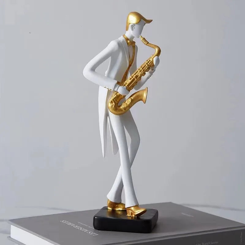 statues musiciens résine blanc doré moderne minimaliste saxophone violoncelle décoration