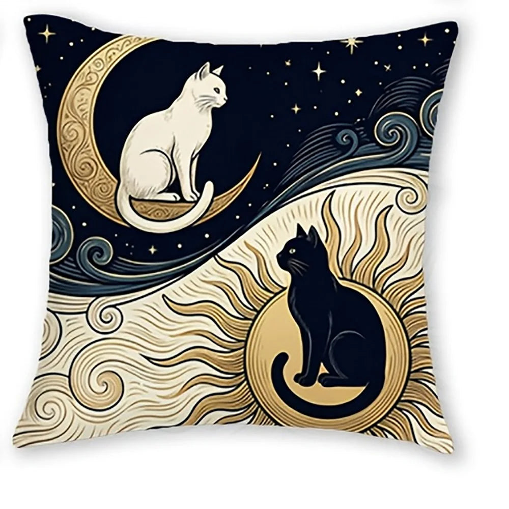housses coussin imprimées boho chats papillons fleurs moderne 45x45cm respectueux environnement non toxique polyester