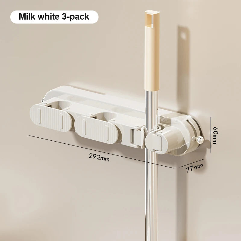 porte balai mural moderne clips fixation balai poignée brosse papier toilette gris beige blanc