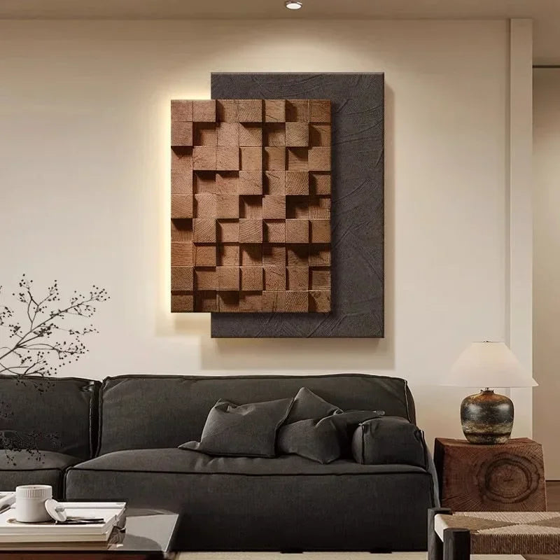 décoration murale contemporaine cubes géométriques marron gris minimaliste led