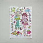autocollants kawaii personnages dessins animés fruits coeurs notes musicales couleur rose blanc vert bleu