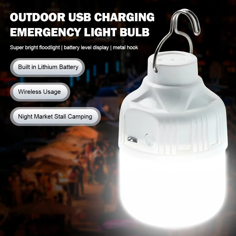 lampe camping rechargeable led blanc orange moderne crochet métal recharge usb haute luminosité