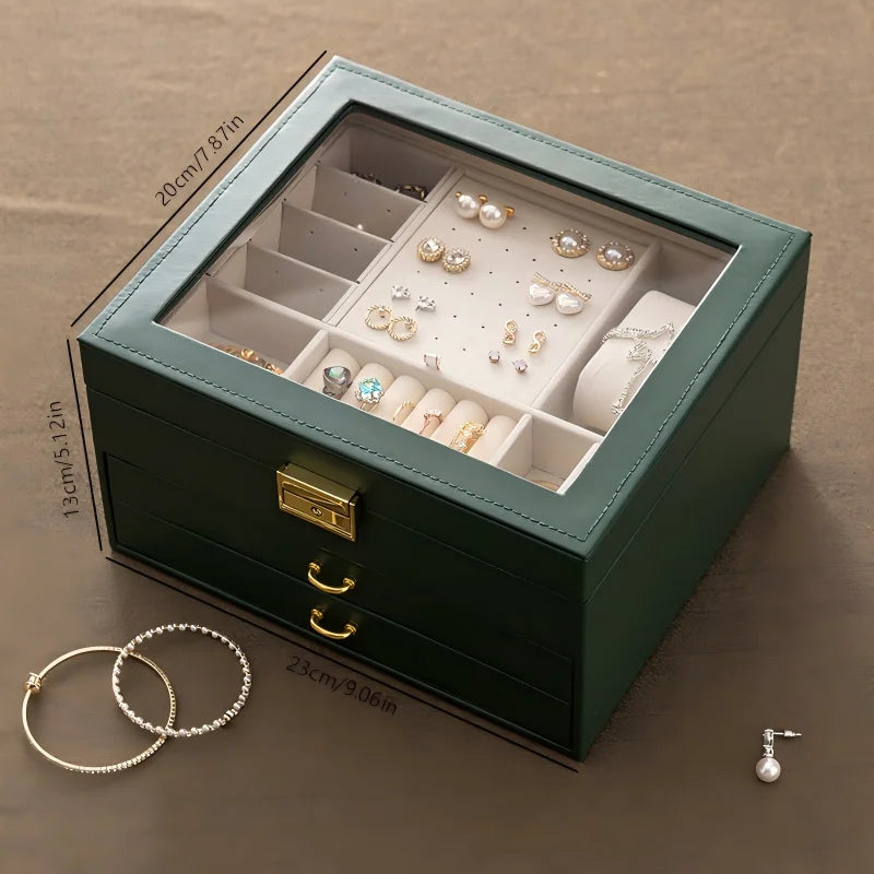 boîte bijoux simili cuir verrouillable poignées métalliques niveaux organisation moderne femmes