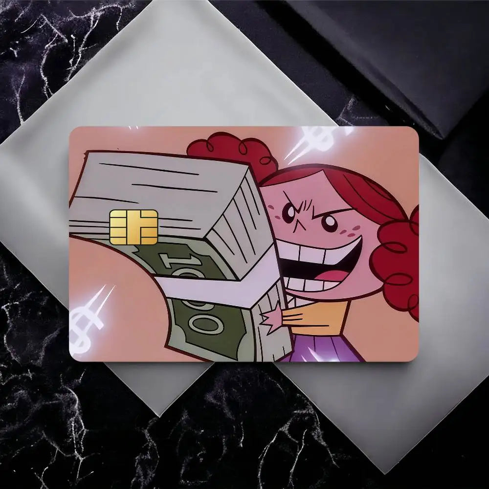 autocollants carte bancaire fille dessin animé argent waterproof résistant traces pièces