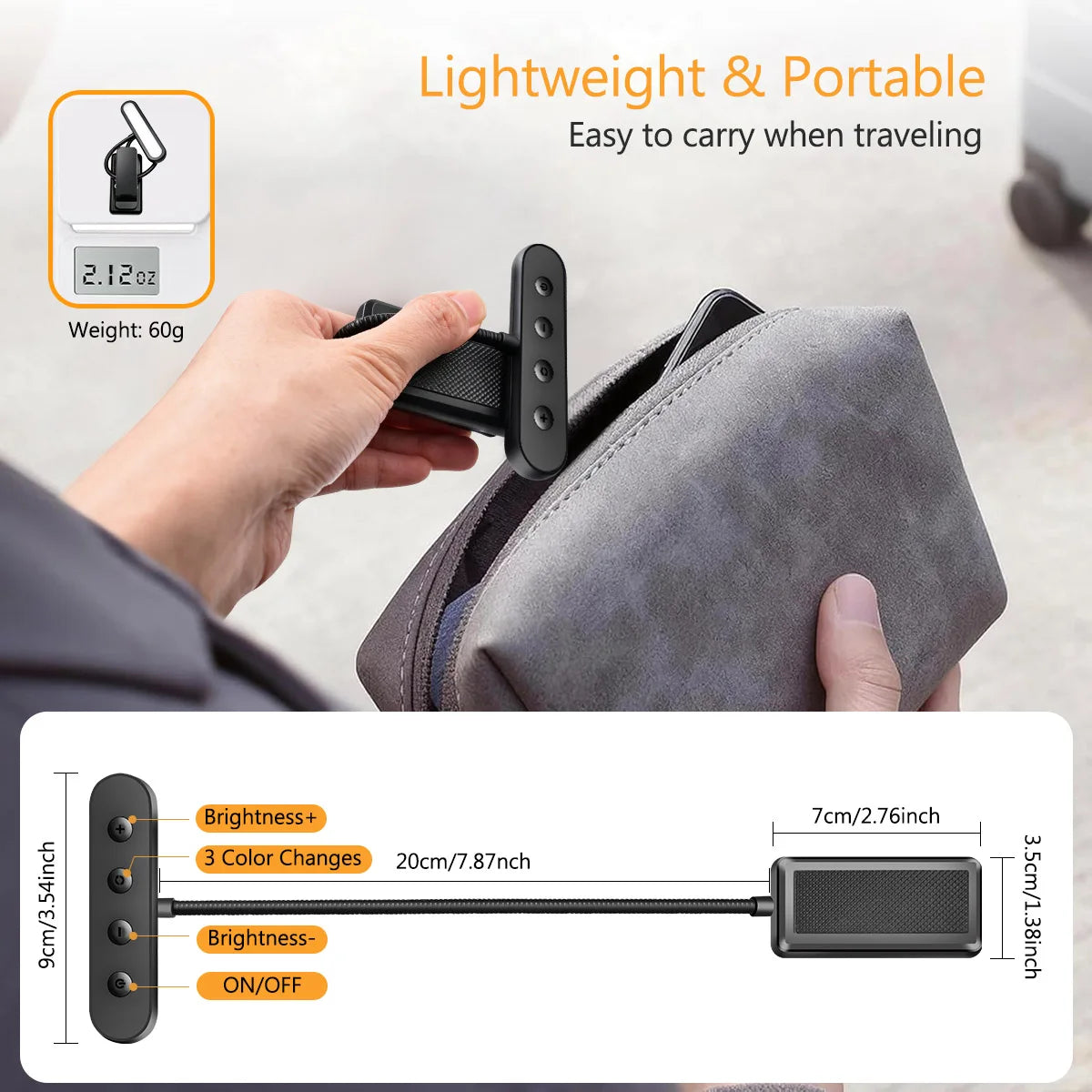 lampe lecture rechargeable couleurs ambre 10 niveaux luminosité pince moderne portable led