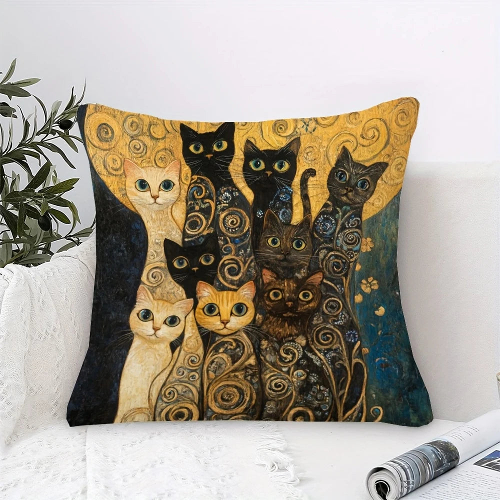 housse coussin moderne motif abstrait spirales dorées polyester peachskin 45x45cm imprimé