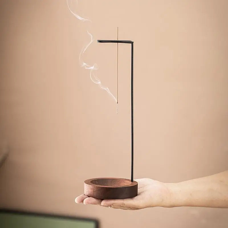 porte encens brûle parfum bois métal doré minimaliste zen méditation décoration intérieure haute 26.5cm
