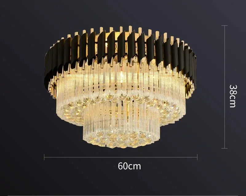 lustre led cristal noir doré moderne pendeloques transparentes barres verticales chambre restaurant