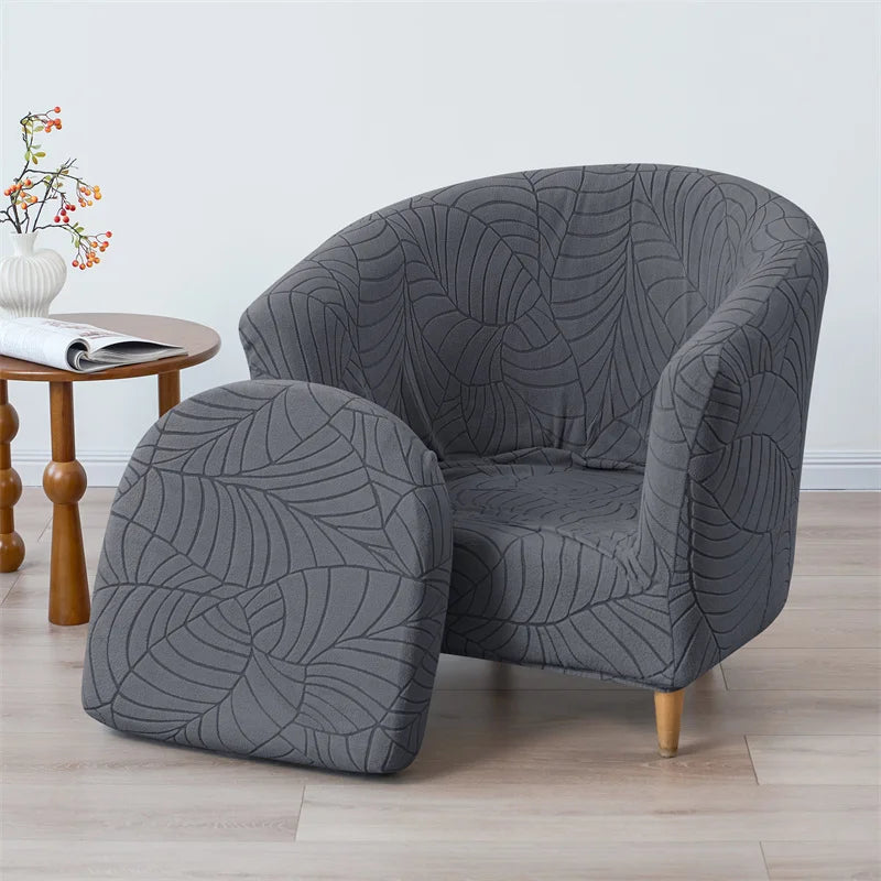 housse fauteuil gris motif feuilles moderne adhésif extensible lavable printemps été