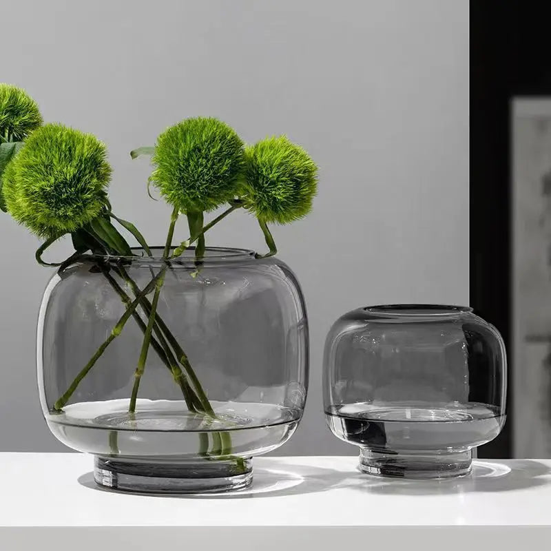 vase verre moderne transparent simple grande bouche table salon fleur hydroponie ornement double usage