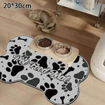 tapis nourrir animal blanc gris motif géométrique moderne anti dérapant deux bols métal