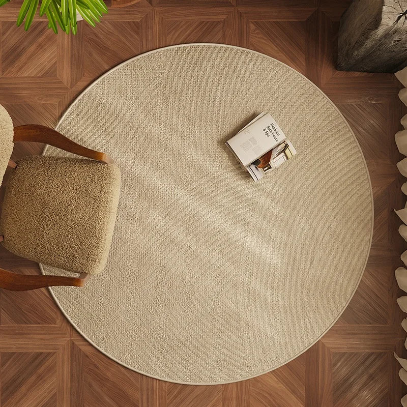 tapis rond moderne géométrique polyester antidérapant 40cm 80cm 120cm beige clair doux salon chambre
