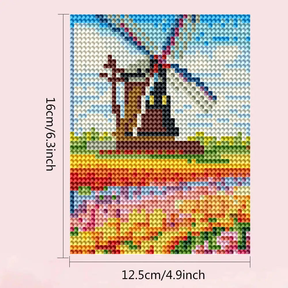 tableau decoratif paysages montagnes moulins maisons nature multicolore art populaire cadre bois chambre salon
