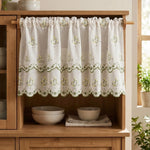 rideau blanc brodé fleurs semi transparent classique anneaux vert rose jaune beige