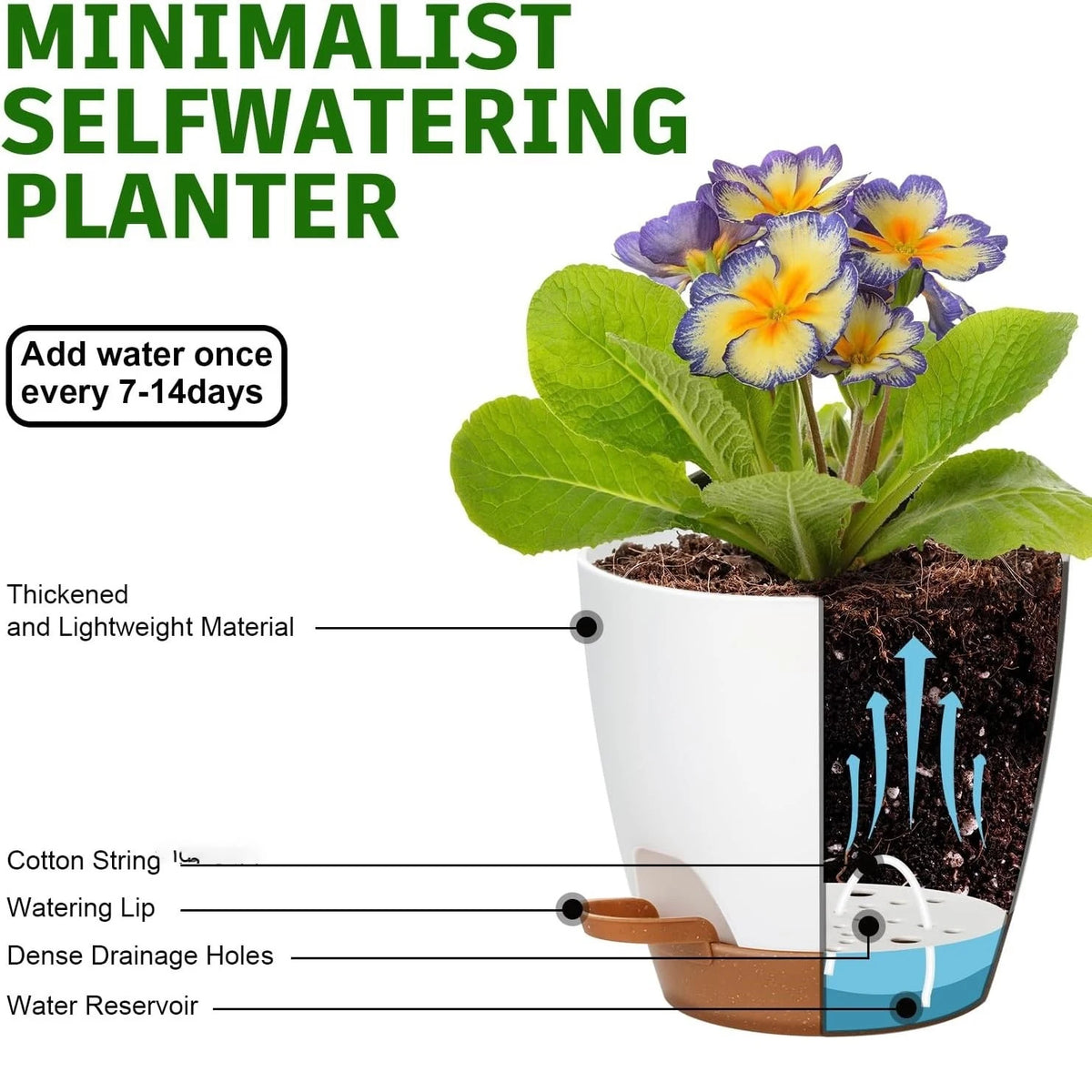 pots fleurs auto arrosants blanc brun minimaliste corde lisse opaques différentes tailles