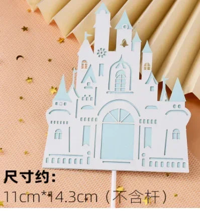 décoration gâteau château conte fées rose blanche bleue or anniversaire enfant fête