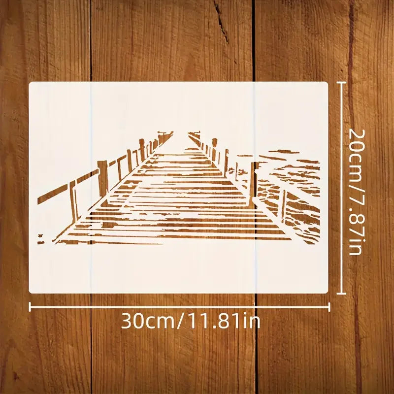 stencils graphiques blancs noirs pont bois minimaliste bricolage peinture murale decoration papier artisanal