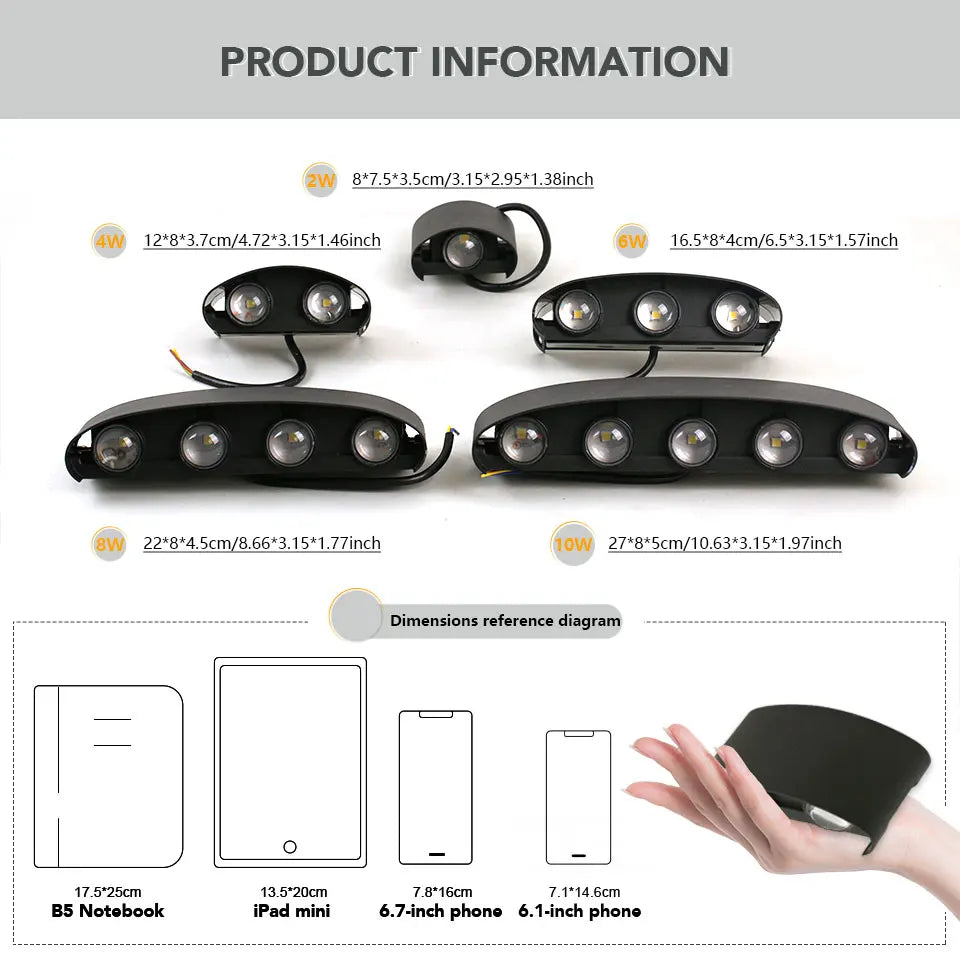applique murale led moderne noire ip66 extérieur intérieur 110v 220v led