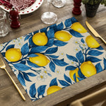 tapis table lin citrons feuilles fleurs blanches été printemps moderne naturel