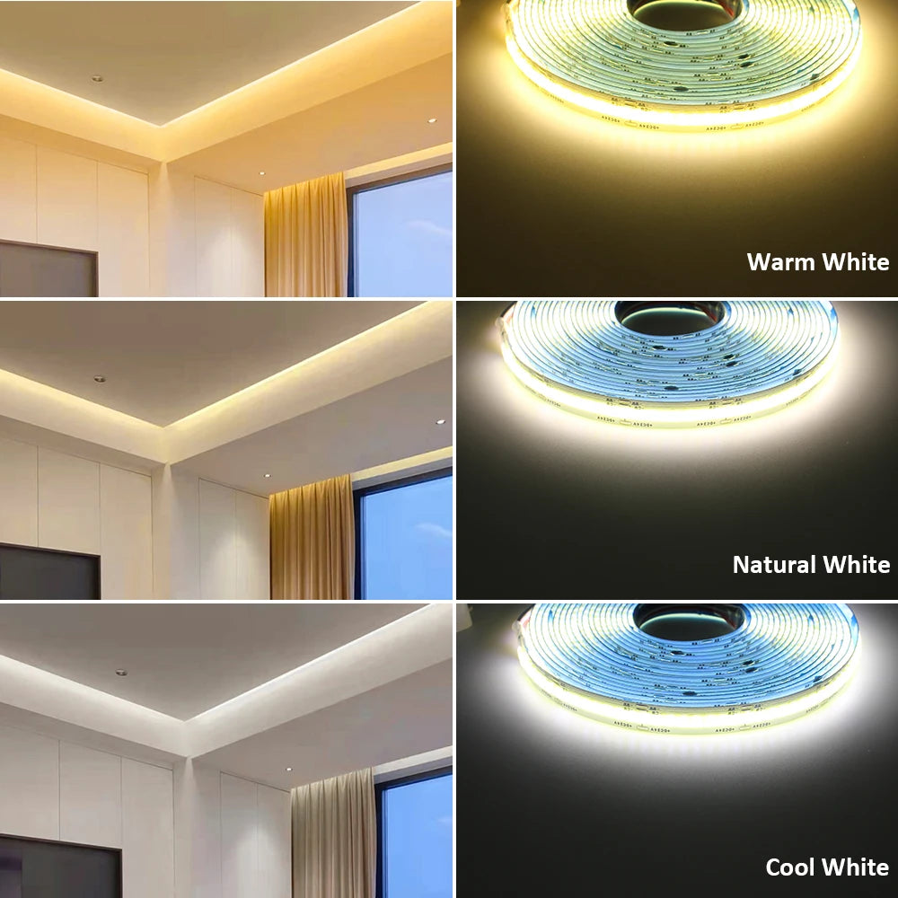 Ruban led cob blanc 2700 6500k 512 leds 24v moderne adhésif 50000h