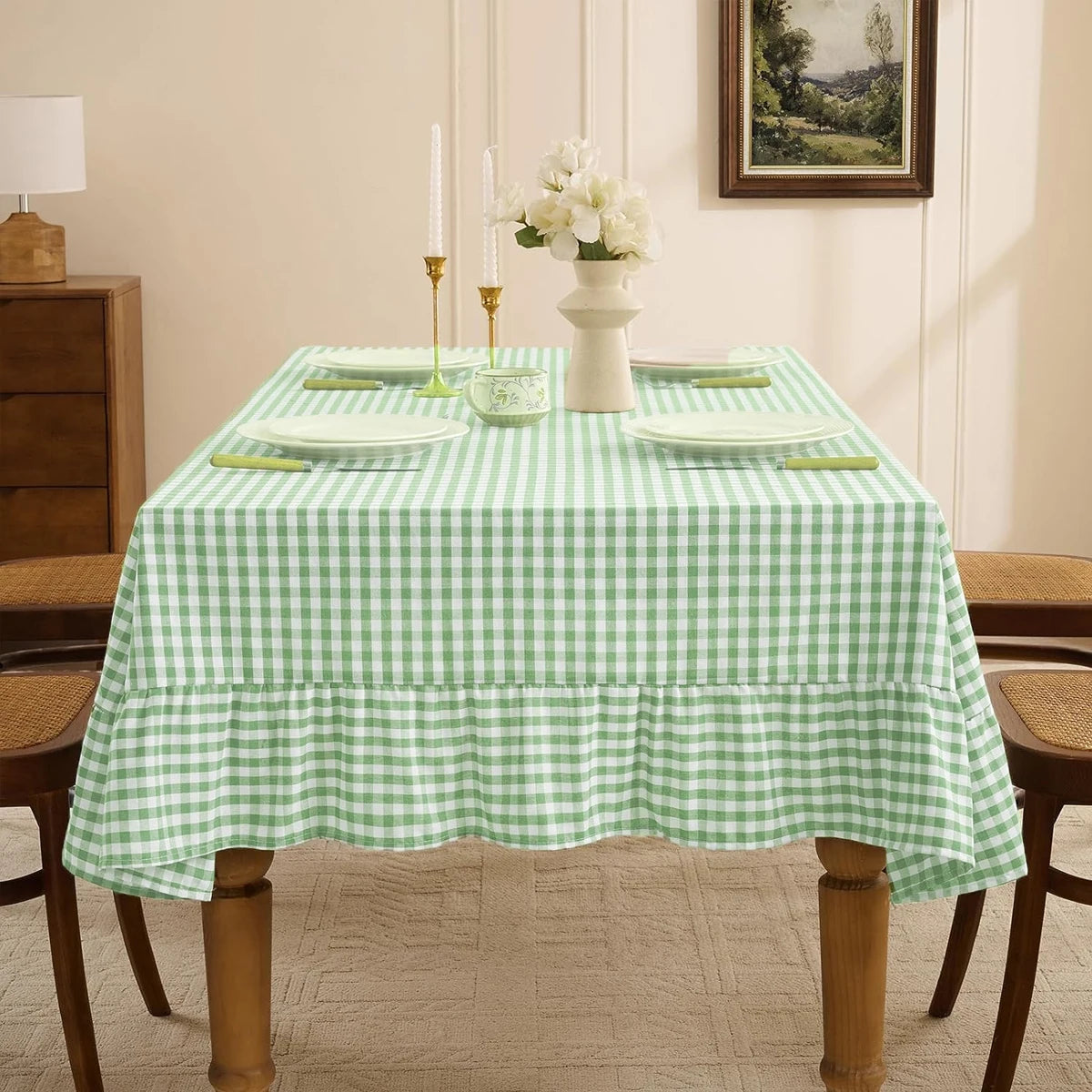 nappe table carreaux vert blanc classique réutilisable machine 100x140cm cuisine mariage fête
