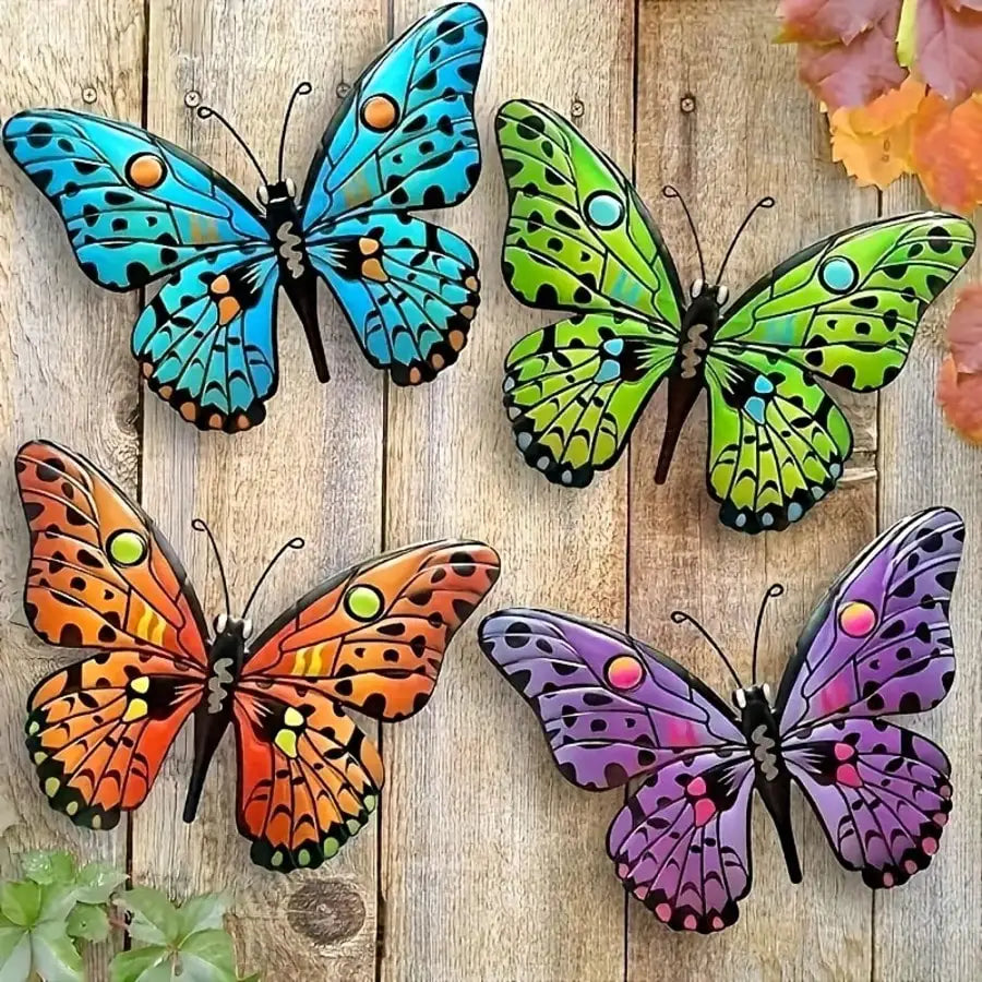 papillons decoratifs metal bleu vert orange violet details 3d exterieur decoration mur cloison jardin