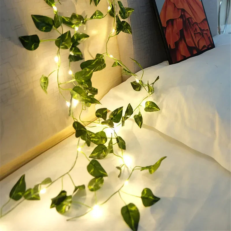 guirlande lumineuse feuilles vertes lumières blanches ivy artificielle led vacances moderne décoration maison mariage