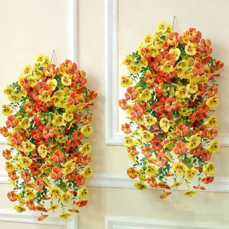 fleurs artificielles violettes oranges jaunes roses blanches décoration intérieure moderne pendaison fête