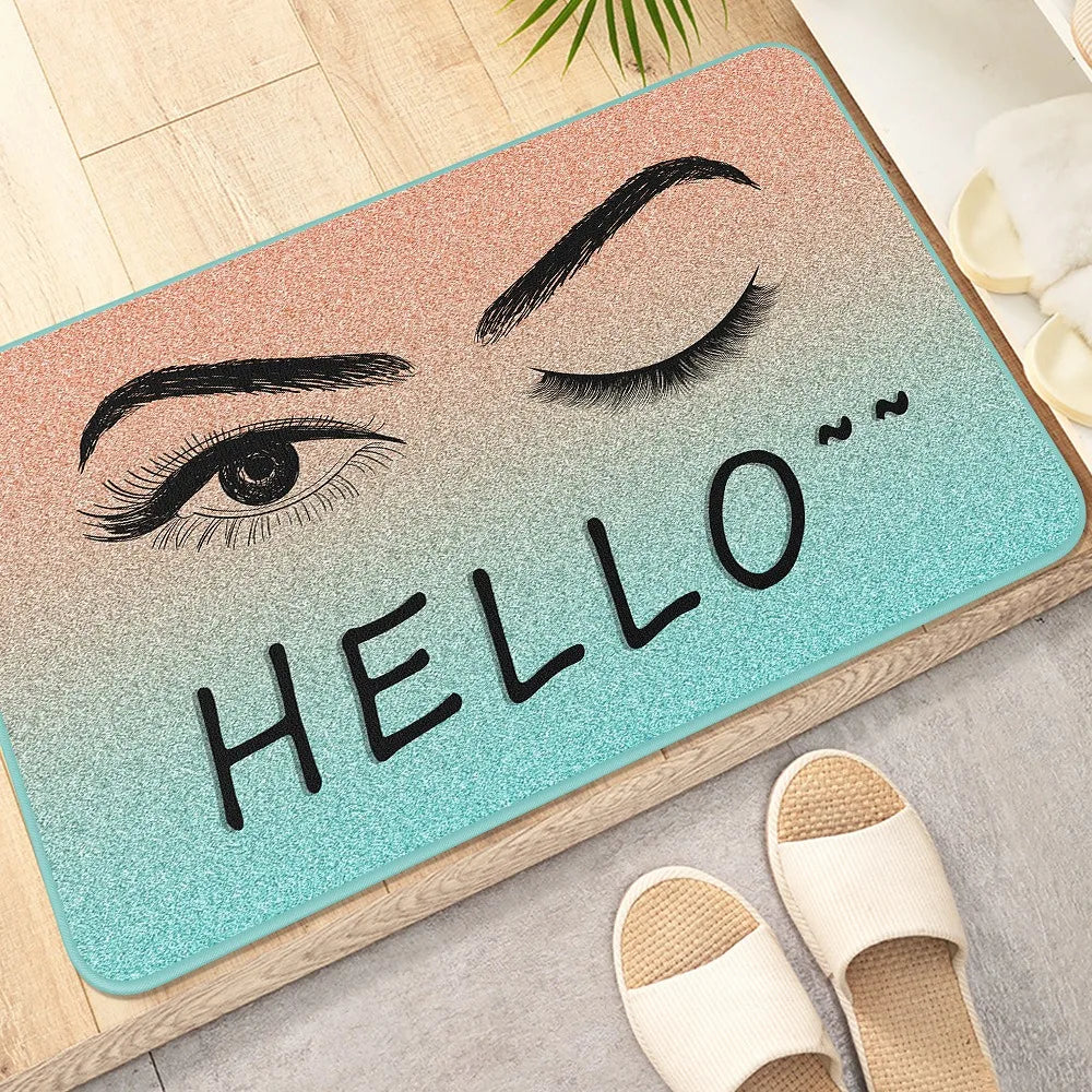 tapis d'entrée moderne yeux poupée welcome chiens os noir roseclair blanc