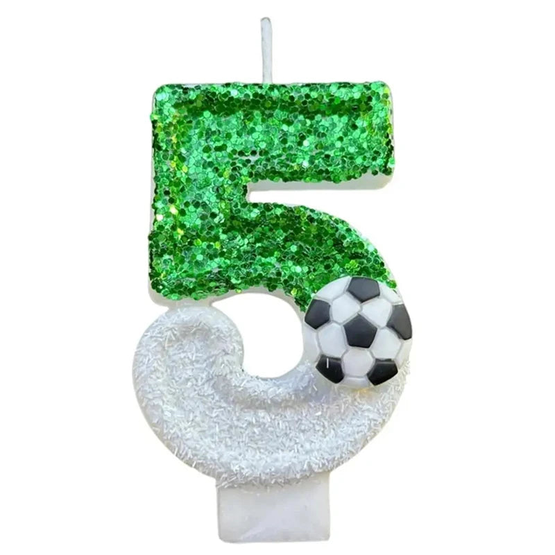 bougies anniversaire forme chiffres vert paillette ballon football clips décoratives thème sportifs numérotation enfants
