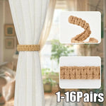 anneaux rideau tissé main rustique opaque beige 16pcs longueur 22cm fixations adhésives chambre