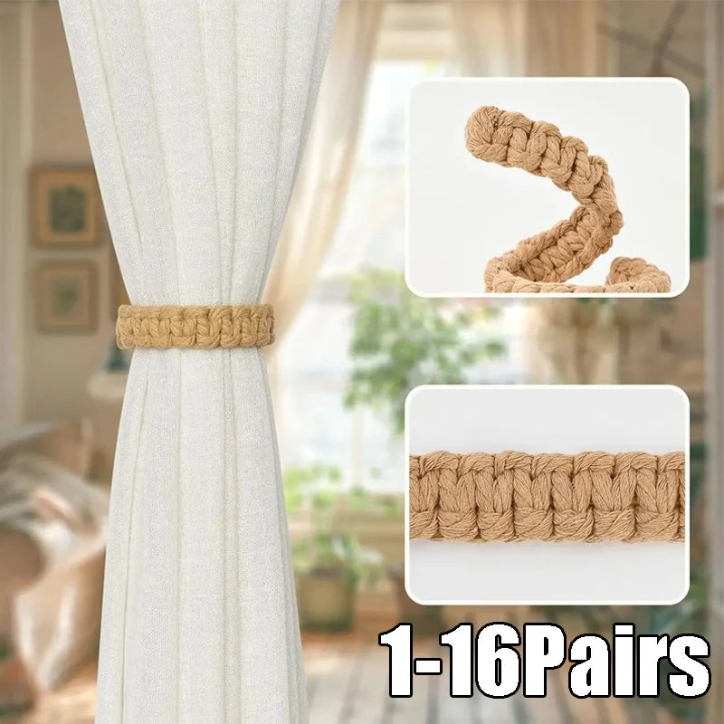 anneaux rideau tissé main rustique opaque beige 16pcs longueur 22cm fixations adhésives chambre