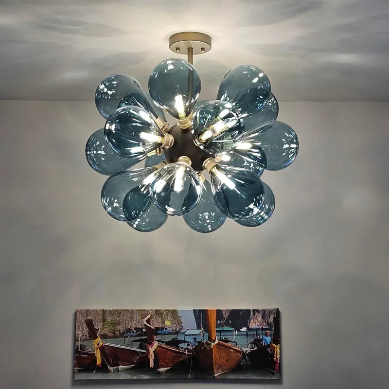 lampe suspendue moderne boules verre blanc doré néon haute luminosité contemporain