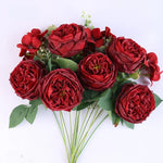 bouquet fleurs artificielles roses naturelles décoration mariage anniversaire intérieur 50cm 13 têtes soie