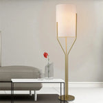 lampe sol or blanc abat jour lisse minimaliste structure métal doré branchée moderne