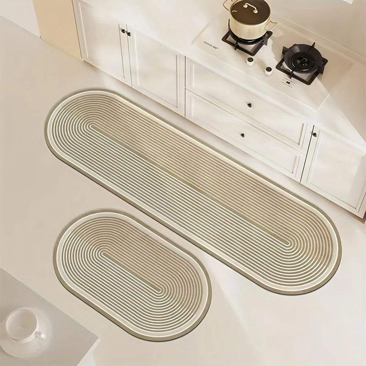 tapis sol moderne beige clair rayures horizontales antidérapant résistant taches lavable maison camping voyage