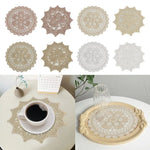 serviettes table vintage brodées fleurs dentelées beige rose clair blanc romantique
