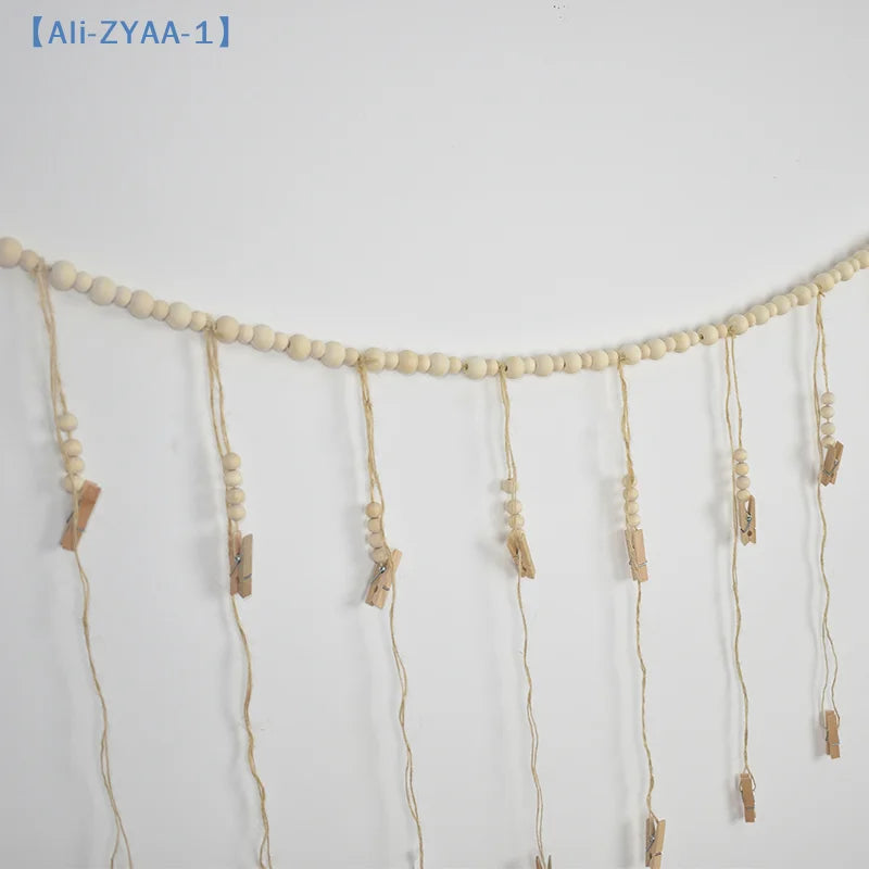 cadre mural photos boho bois ficelle macramé beige blanc rustique